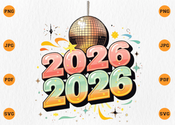 2026 New Year Disco Ball Design SVG