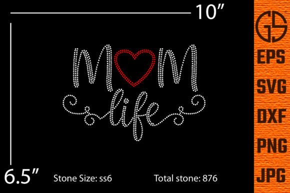 Mom Life Rhinestone Typography Design