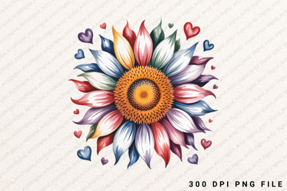 Sunflower PNG, Rainbow Floral PNG Design
