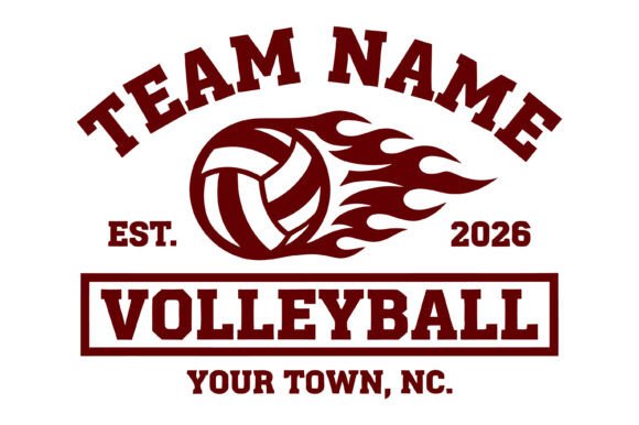 Team Name Volleyball Flame Design Graphics